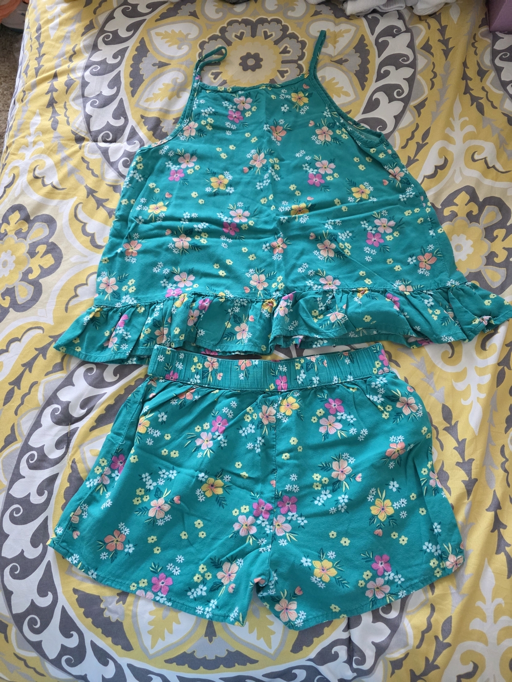 jumping beans Teal Floral Ruffle Tank & Shorts Set